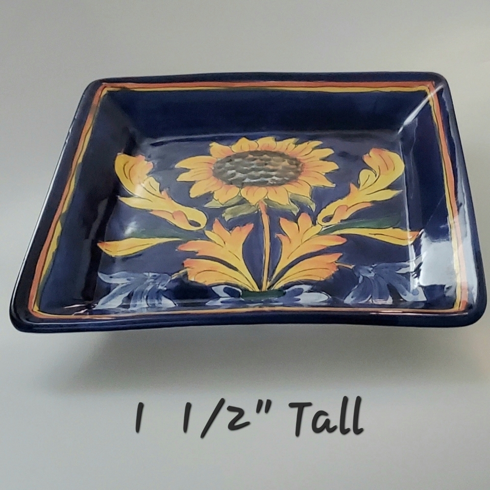 9 1/2" "Tuscan Lemon" Square Cobalt Blue & Yellow Ceramic Dish EUC - Picture 4 of 9